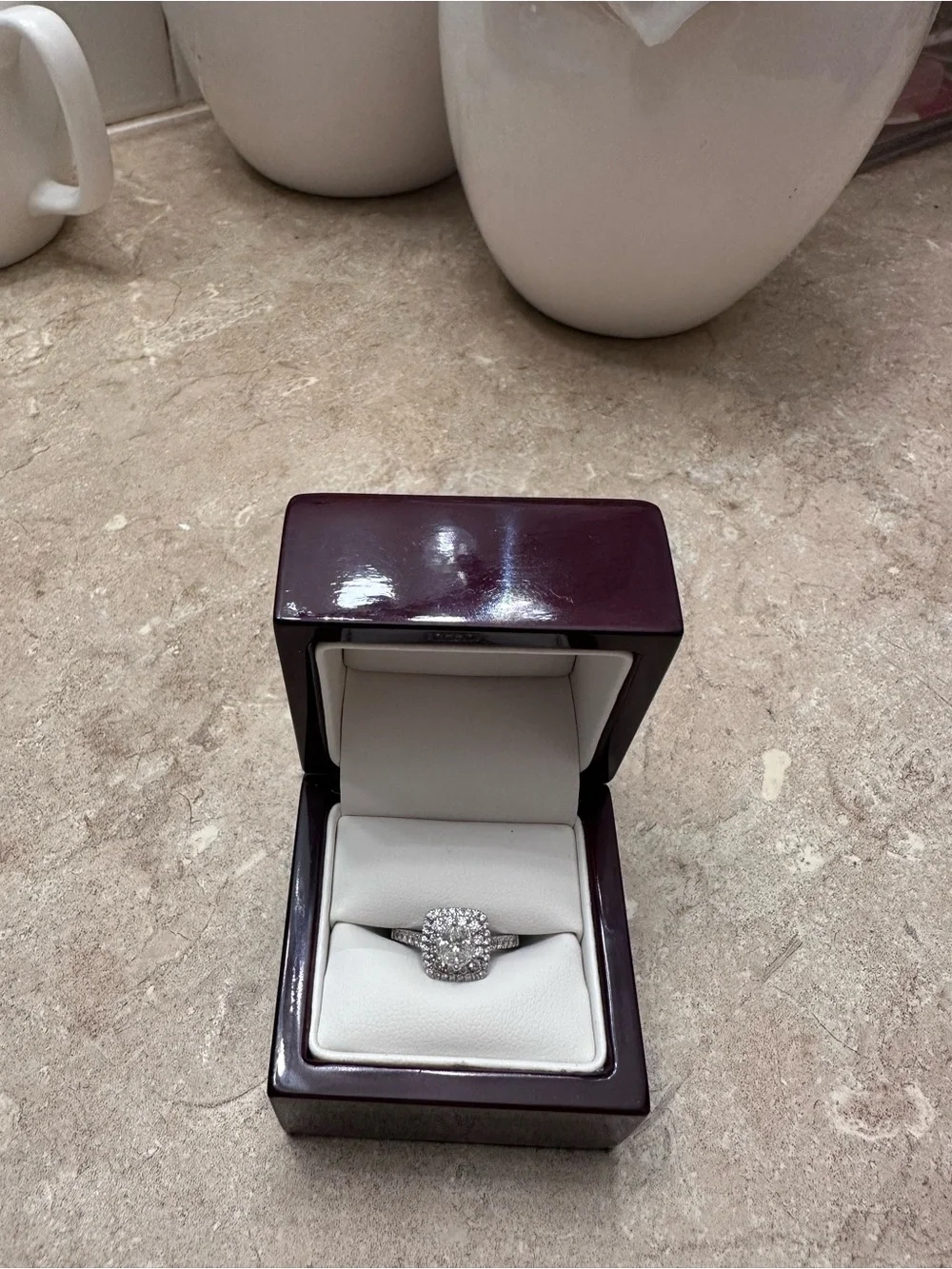 Diamond solitaire Halo Cluster Ring in Silver- White